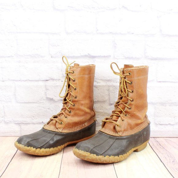 *Vintage LL Bean Brown Leather Mid Calf Insulated Duck Boot Size 7 - Picture 2 of 11